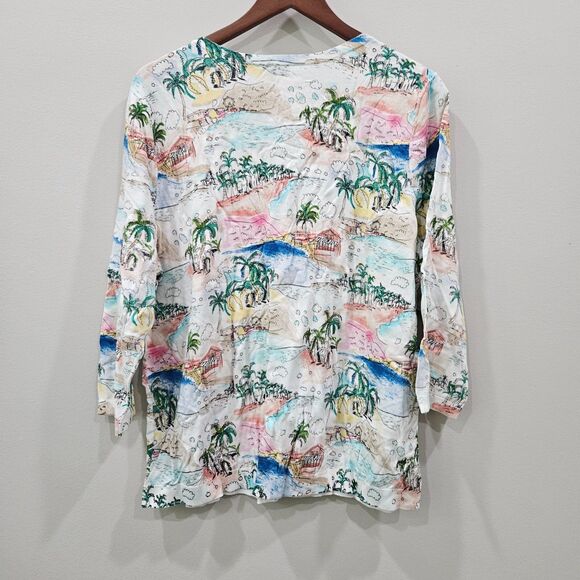 Talbots Womens Beach Cardigan Plus Size 2X Multicolor Cotton Blend Palm Trees - Picture 6 of 9